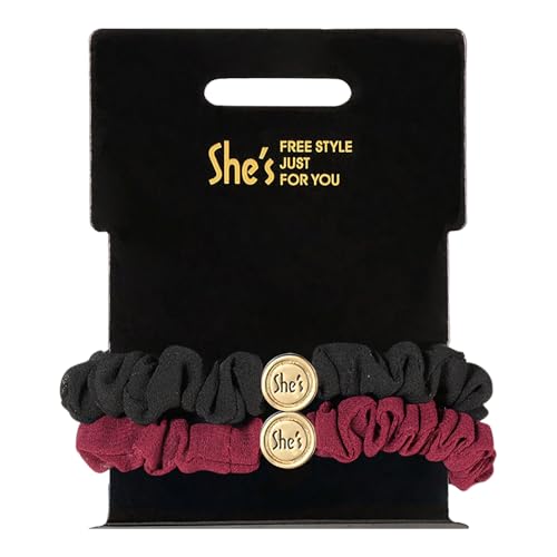 Soft Satin Scrunchies for Women, Elastic Hair Scrunchie Set, Silk Skinny Hair Ties (2 Pcs) Red+Black