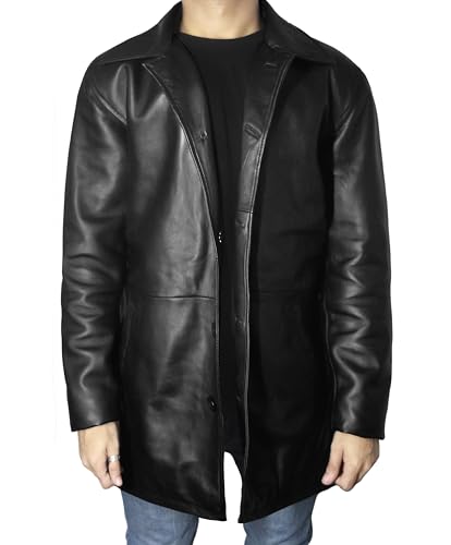 Leather Car Coat For Men Genuine Lambskin Mens Trench Coat - Classic Long Coat For Men
