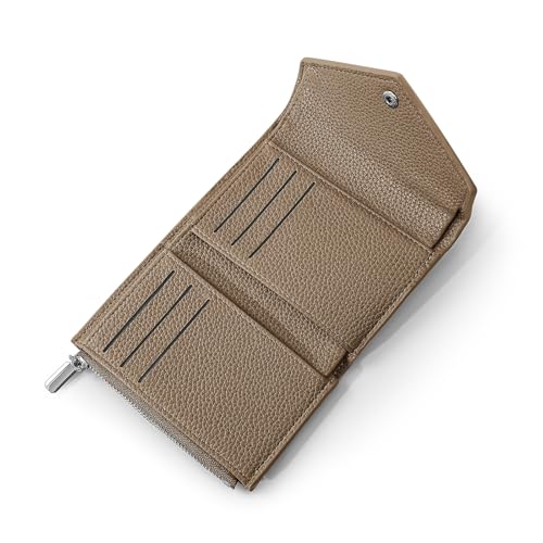 Wallet Women, Envelope Small Wallets Woman, Ladies Bifold Wallet with Zipper Coin Pouch for Cash Card (Brown)