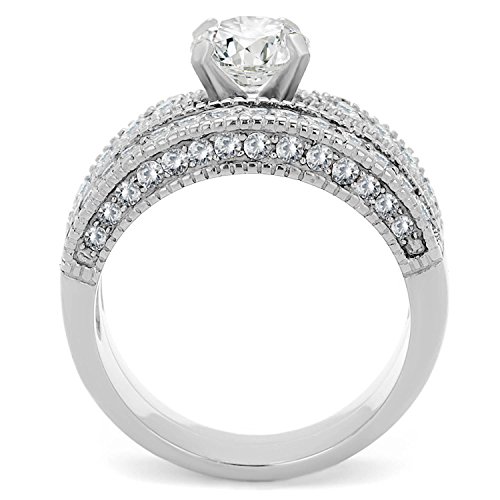 Bellux Style Women’s Wedding Engagement Rings Stainless Steel Cz Anniversary Promise Ring Band Bridal Set For Her Sterling Silver Earrings (Size 6) #TOP3
