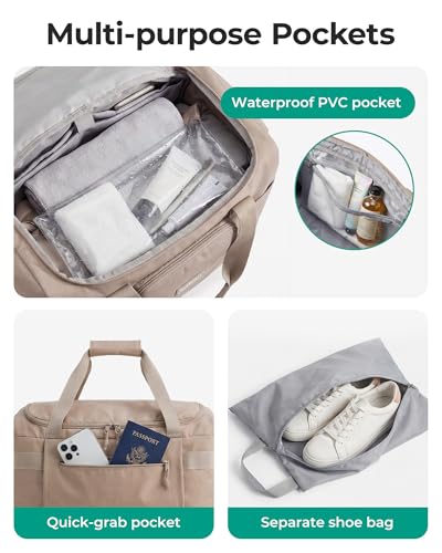 Image of BAGSMART Travel Duffel Bags with Dividers, 32L Gym Duffle Bag with Laptop Compartment, Carry On Weekender Overnight Bag, Shoe Bag, PVC Wet Pocket, Pink
