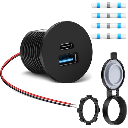 Filluck RV USB Outlet 12V/24V Quick Charger, Dual PD3.0 & QC3.0 Fast Charger Type A Type C Ports, Recessed Mount 36W High-speed Charging Socket for RV Camper Van Trailer Boat Golf Cart, 1Pcs