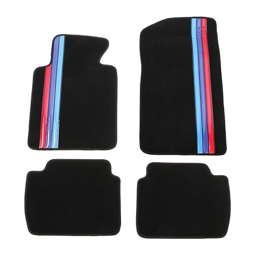 Floor Mats Compatible with BMW E46 3-Series 1999-2005, M3 Coupe 2001-2006, Premium Quality Front & Rear Factory Floor Mat M Color Stripe by IKON MOTORSPORTS
