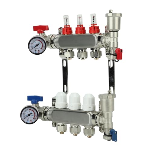 Colector de Calefacción por Suelo G1in de 3 Salidas con Medidor de Flujo y Manómetro de Presión Preciso, Acero Inoxidable 304 Duradero para Soluciones de Calefacción Radiante miniatura 2