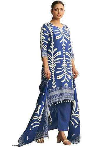 Image of Pinkmint Women's Printed Cotton Blend Kurta Pant with Dupatta Set | Round Neck Kurta with Both Side Pocket & Tassel Dupatta | Ethnic Wear