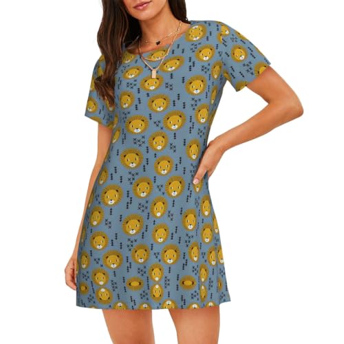 Chemise de nuit lion bleu vêtement de détente estival doux manches courtes