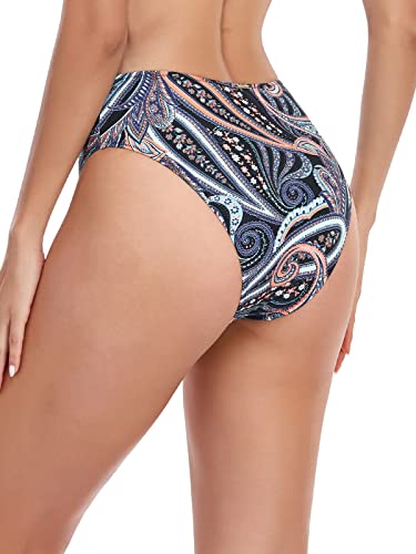 Relleciga Women's Paisley Floral High Cut High Waisted Bikini Bottom Size Medium #TOP4