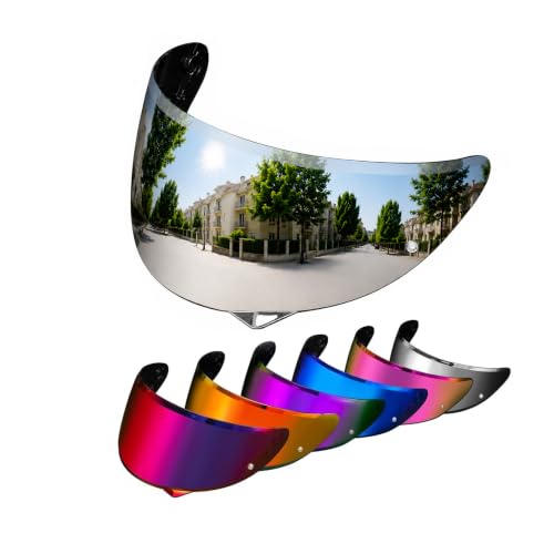 Image of PSLER Shatterproof Motorcycle Helmet Visor for HJ-34P C10,Silver-Mirrored | Impact-Resistant,UV400 Protection, Motorcycle Tinted Face Shield for HJ-34P C10,Visor Replacement