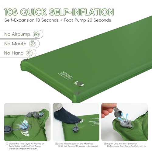 Memory Foam Camping Sleeping Pad, Foldable and Portable Self-Inflating Camping Mattress Pad, 9.5 R-Value Insulated & Quiet Sleeping Mat with Pillow, Compact for Backpacking Hiking Car Traveling Tent - Image 5