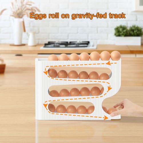Image of Automatic Rolling Egg Holder, Egg Organizer Storage for Refrigerator, Space Saving Container, Rack, Dispenser for Fridge - Suitble for inchLARGE inch Sized Eggs