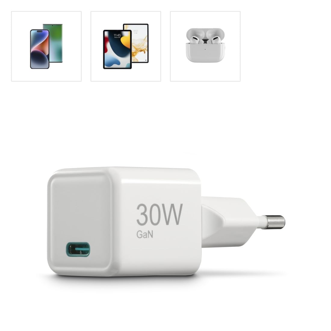 Hama Ładowarka sieciowa 30 W mini 1x USB C (kompaktowa, szybka, do ładowania telefonu, Quick Charge, Power Delivery, mała, szybkie ładowanie) biała