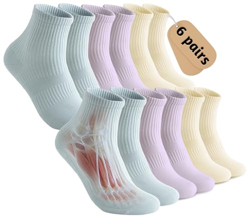 Image of Arch Compression Athletic Socks - 6 Pairs for Women, Moisture Wicking with 95% Cotton, Seamless Toe for Secure Fit