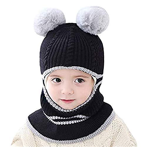 Kids Winter Hat Scarf Mitten Set, Unisex Infant Toddler Baby Kids Hat Scarf 1-4T (Black)