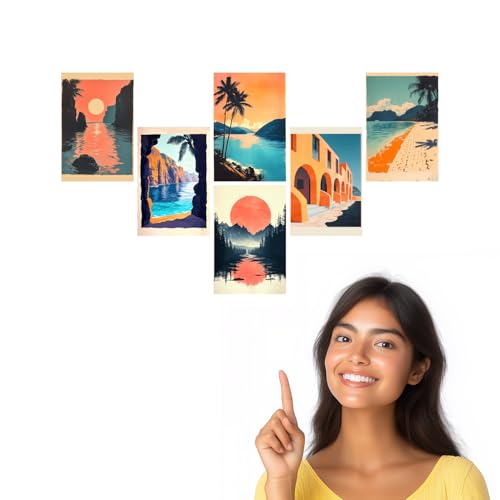 Image of SiddArtify Coastal Wall Art Prints Set - Tropical Beach Poster Decor for Living Room Bedroom Office - Set of 2-4x6 Inch - Board (Pack of 6) - Sticker (Pack of 6)