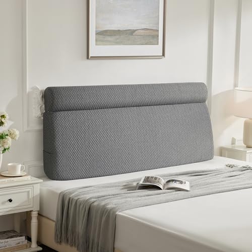 AYEASY Queen Wedge Pillow Headboard Reading Backrest Grey