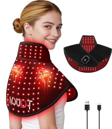 Kaoudt Cordless Red Light Therapy for Neck and Shoulder, 5000mAh Rechargeable 148 LEDs 660nm&850nm Near Infrared Light Therapy for Shoulder Neck Back Pain Relief (Black)