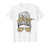 Leopard Mom Life Messy Bun Tshirts For Women