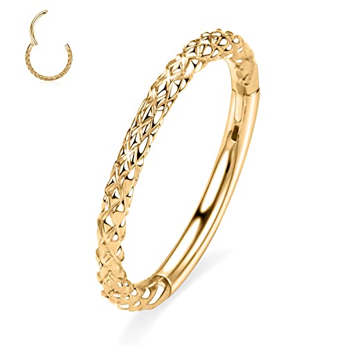 AROWRO 16g Gold Nose Ring Hoop Earrings Nose Hoops 16 Gauge Lip Rings Septum Jewelry Seamless Septum Clicker 8mm Septum Ring Cartilage Earring Helix Earring Daith Rook Earrings