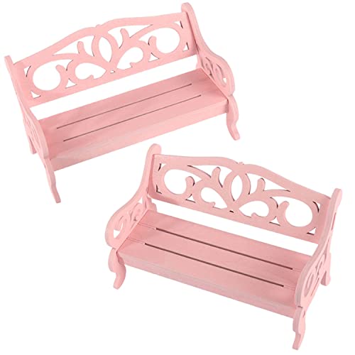 1:6 Scale Miniature Park Benches Modern Styled Garden Chair Mini House Furniture For Miniature House Accessories Sand Table Simulation Train Landscape Railroad Scenery, Pack Of 2 (Pink) #TOP15