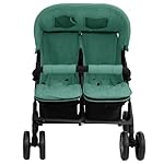 vidaXL Geschwisterwagen Klappbares Design Zwillingswagen Kinderwagen Baby Kinder Buggy Zwillingsbuggy Kinderbuggy Reisebuggy Grün Stahl