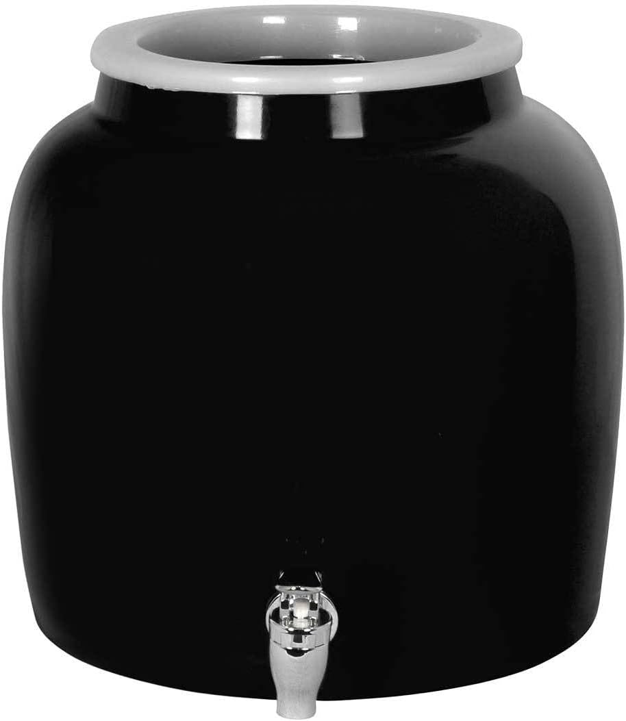 Solid Porcelain Water Dispenser Crock with Faucet (Black