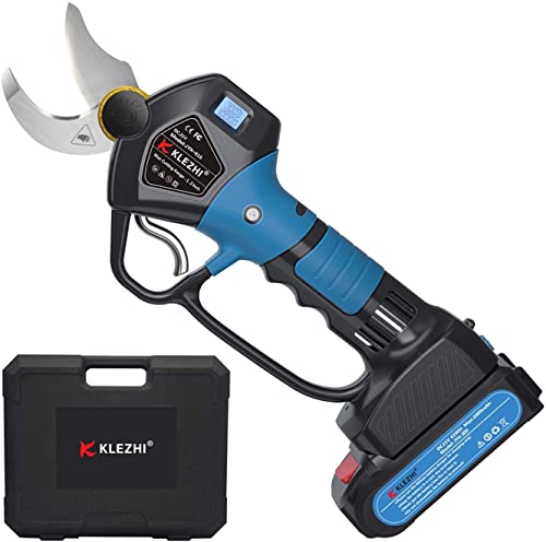 K KLEZHI Professional Sharp Cordless Electric Pruning Shears with Screen & Holder, 2 Backup Rechargeable Lithium Battery Powered Branch Trimmers, 1.2Inch/30mm Cutting Diameter 6-8 Working Hours Black