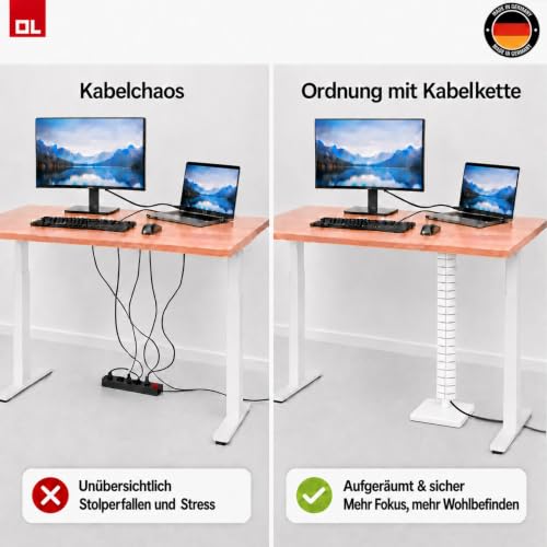 OL Oskar Lehmann Kuba Slim Line Guide-câbles carré, longueur de 1 260 mm, gaine de câble blanche de pour bureaux réglables en hauteur – vue 2