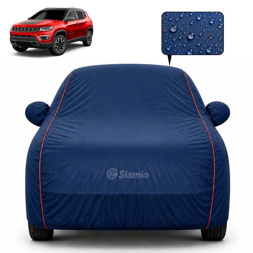 Image of Car Cover for Jeep Compass 2017-2020 | 100% Waterproof Heavy-Duty 3-Layer Car Body Cover | All-Weather Rain, UV, Sun & Dust Protection | Custom Fit | Mirror & Antenna Pockets | Navy Blue