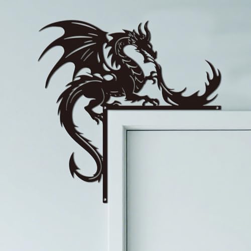 CUTHOLLOW Dragon Ornement de Cadre de Porte en Métal, Décoration Murale Noire pour Porte, Art Déco Originale d'angle de Portail pour Chambre d'enfant,...
