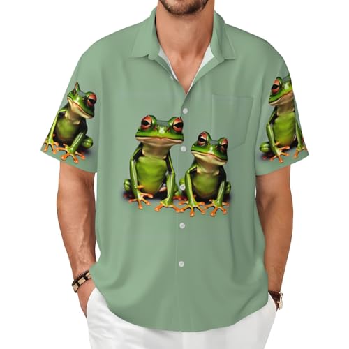 Chemise grenouille verte pour homme à manches courtes imprimée et légère d'été