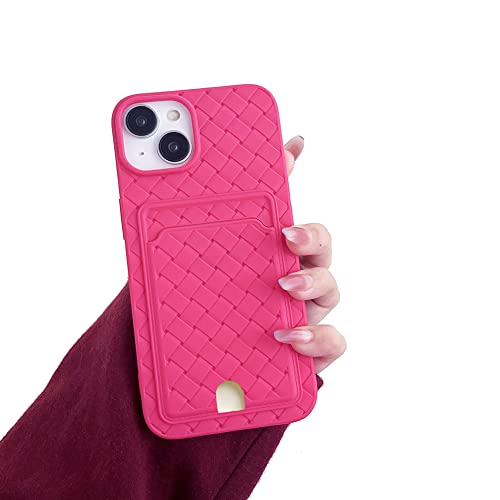 Image of for iPhone Case Cute 3D Weave Leather Texture Card Holder Design Easy Push Out Soft TPU Silicone Camera Screen Protect Bumper for Women Girls Slim Shockproof (Rose Red,iPhone X XS)