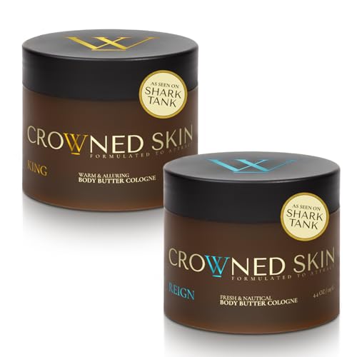 Crowned Skin Reign and King Body Butter Cologne Bundle | As Seen On Shark Tank | Skin Care Set with Sandalwood Leather Fresh & Nautical Scents | Natural Shea & Mango Butters | All-Day Fragrance