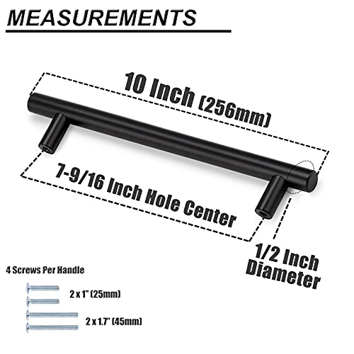 Image of Probrico 15 Pack|Flat Black Kitchen Cabinet Handles 7-9 /16 inch Hole Centers, Stainless Steel Hardware Cupboard Drawer Pull Kitchen Cabinet T Bar Handle Dresser Pulls