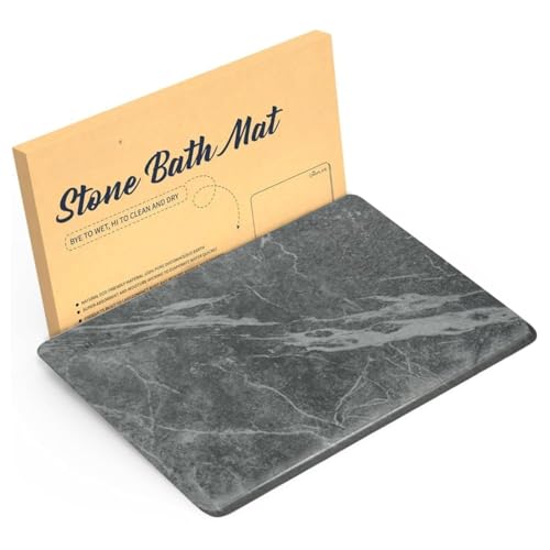 Image of SUTERA Rubber- Stone Bath Mat, Diatomaceous Earth Shower Rectangular Shape Mat, Non-Slip Super Absorbent Quick Drying Bathroom Floor Mat, Natural, Easy to Clean (Dark Marble)