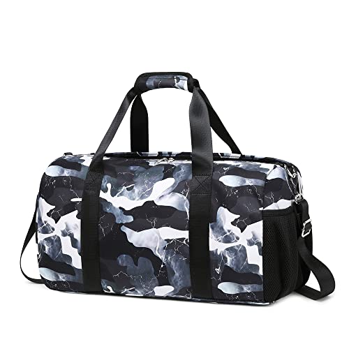 Lmwzh Travel Duffle Gym Sports Bag Dance Weekender Overnight Cheer Suitable For Kids Teen And Adults With Shoe Compartment Wet Pocket (Black)
