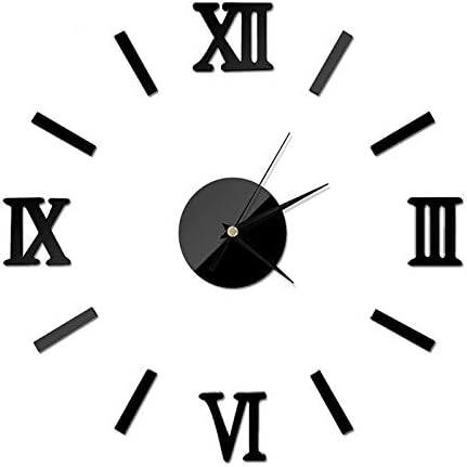 Frameless Wall Clock - Sticker Clock for Home Decor - Roman (Black)