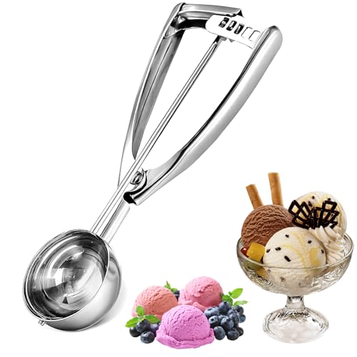 Porzionatori da Gelato, MXJFYY Cucchiaio in Acciaio Inox per Gelato, 5CM Riutilizzabile Cucchiaio Gelato Porzionatore Meccanico in Acciaio Inox Lucidato Con Grilletto E Manico per Biscotti, Melone