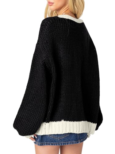 Image of Women's 2025 Fall Long Sleeve Cable Knit Sweater Color Block Open Front Cardigan Chunky Loose Outerwear Coats