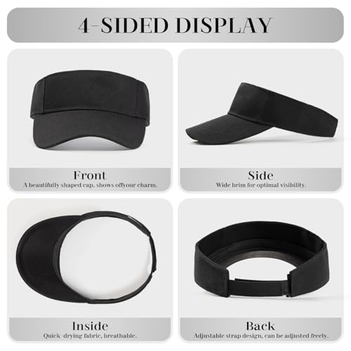 Sun Visors for Men Women, 3 Pcs Adjustment Sun Hats for Women and Ladies, Women's Ponytail Baseball Tennis Golf Ball Running Cycling Fishing Jogging Sports Caps, Black+White+Beige - Image 5