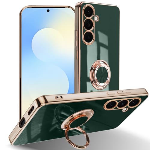 #rémunéré #Amazon<br>Coque pour Samsung Galaxy S25 FE 5G [avec 360?Ring Stand pour Support Voiture Magnetique] TPU Silicone Galvanoplastie Design Antichoc Camera Lens Protection Cover pour Galaxy S25 FE 5G -Vert
