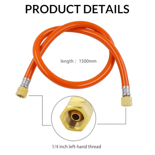 Gasdruckregler 50mbar, Schraubanschlüssen 1/4 Links, Grill Umrüstset, Gasschlauch mit druckminderer Set, Gasschlauch für Grillabende, Camping, Heizbedarf oder Picknicks im Freien (1,5M)