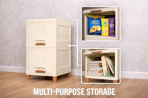 Image of Modular Storage Organizer | Stackable Wardrobe Cabinet for Clothes, Kitchen & Home | Space Saving Foldable Storage Box | Heavy Duty Plastic Organizer Rack (2 Piece)