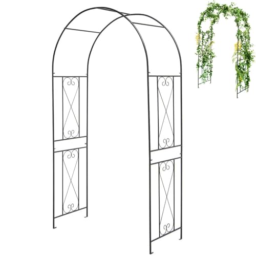 COSTWAY 2.2m/2.3m Metal Garden Arch, Large Archway Trellis Pergola Arbour with 4 Ground Stake for Rose Vines Climbing Plant, Patio Arbor Decoration Stand for Party Wedding Backyard Lawn (120x56x220cm)
