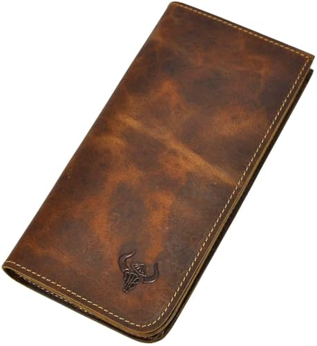 Le'aokuu Mens Real Leather Bifold Organizer Checkbook Wallet Cash Holder Brown