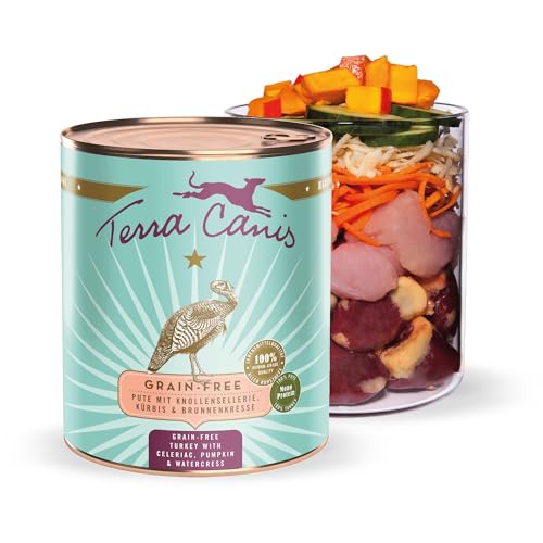 Terra Canis Pute, Sellerie, Kürbis & Brunnkresse - Getreidefreies Nassfutter, 800g I Premium Hundefutter in 100% Lebensmittelqualität Aller Rohstoffe I Reichhaltig & gesund, allergenarm & glutenfrei