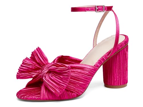 VETASTE Women's Bow Knot Heeled Sandals Bridal Wedding Open Toe Ankle Strap Chunky Heels 8.5