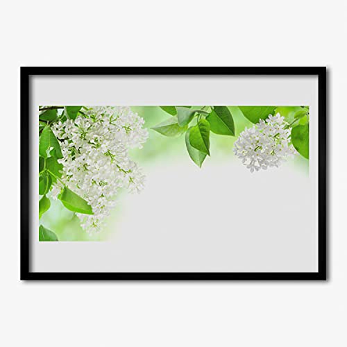 Affiche encadrée 70x50 cm de plantes et pétales nature avec cadre en MDF noir pour salon