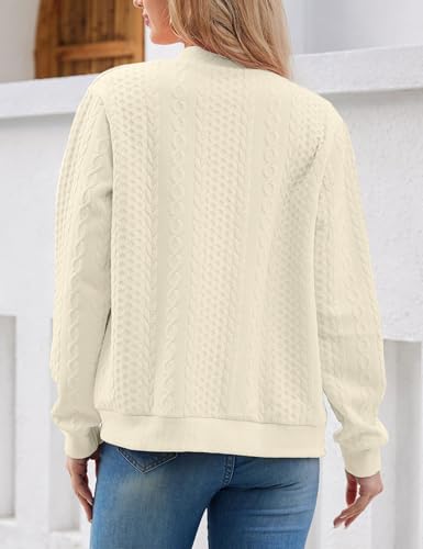 Image of WROLEM Women's Zip Up Cardigan Sweater Cable Hoodies Long Sleeve Jacket Outfits Crewneck Casual Coat