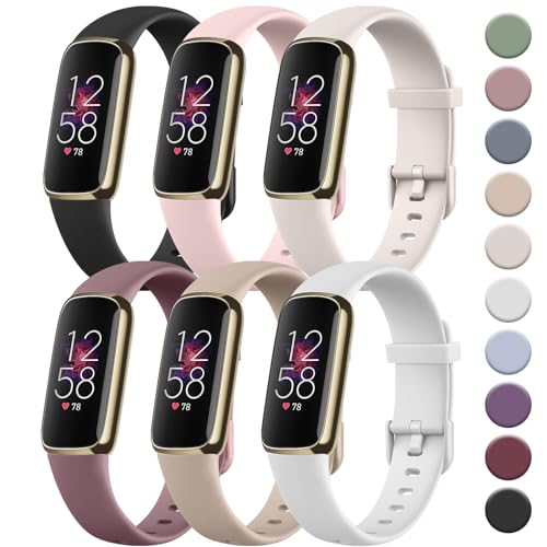 Tobfit 6 PACK Sport Bands Compatible with Fitbit Luxe Bands for Women Men, Soft Silicone Waterproof...
