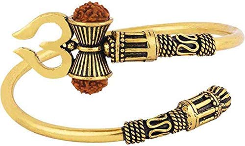 Happy Stoning Golden Metal Shiv Trishul Rudrakash adjustable Bracelet Kada for Men and boys